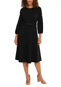 Women's Belted Fit and Flare Dress