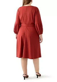 Plus Crew Neck Solid Scuba Midi Dress