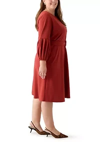 Plus Crew Neck Solid Scuba Midi Dress