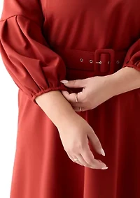 Plus Crew Neck Solid Scuba Midi Dress