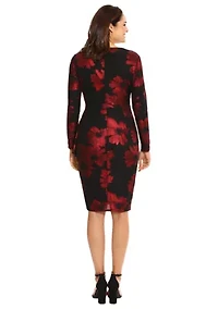 Women's Long Sleeve V-Neck Printed Sheath Dress