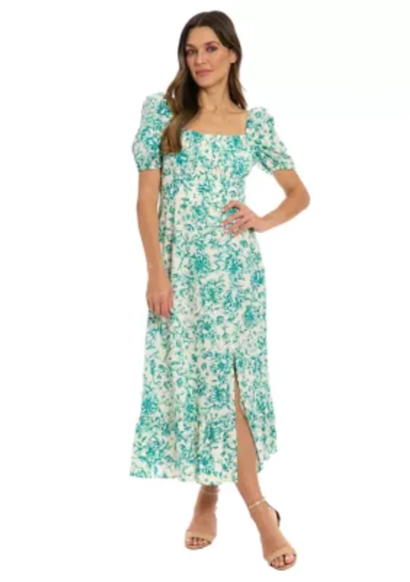 Women's Short Sleeve Square Neck Ditsy Floral Dress