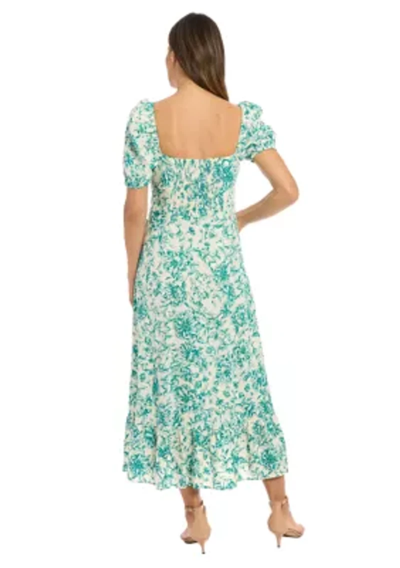 Women's Short Sleeve Square Neck Ditsy Floral Dress