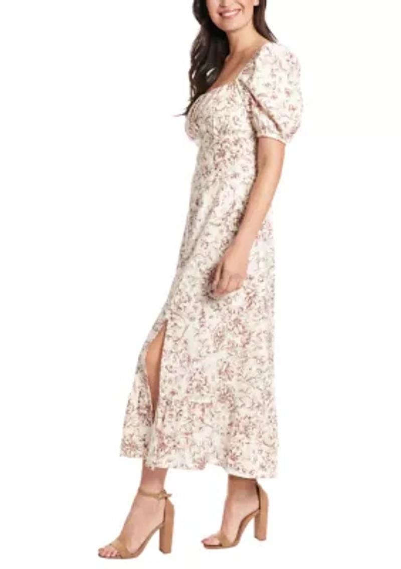 Women's Short Sleeve Square Neck Ditsy Floral Dress