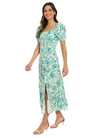 Women's Short Sleeve Square Neck Ditsy Floral Dress