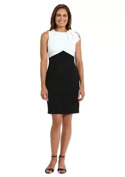 Women's Sleeveless Bow Neck Color Block Sheath Dress