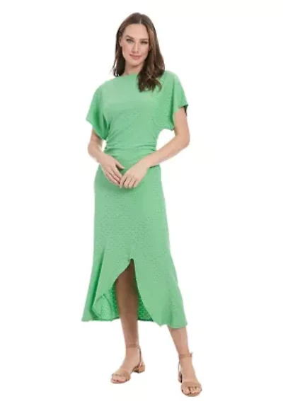 Women's Short Sleeve Crew Neck Eyelet Midi Dress