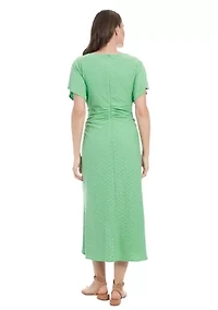 Women's Short Sleeve Crew Neck Eyelet Midi Dress