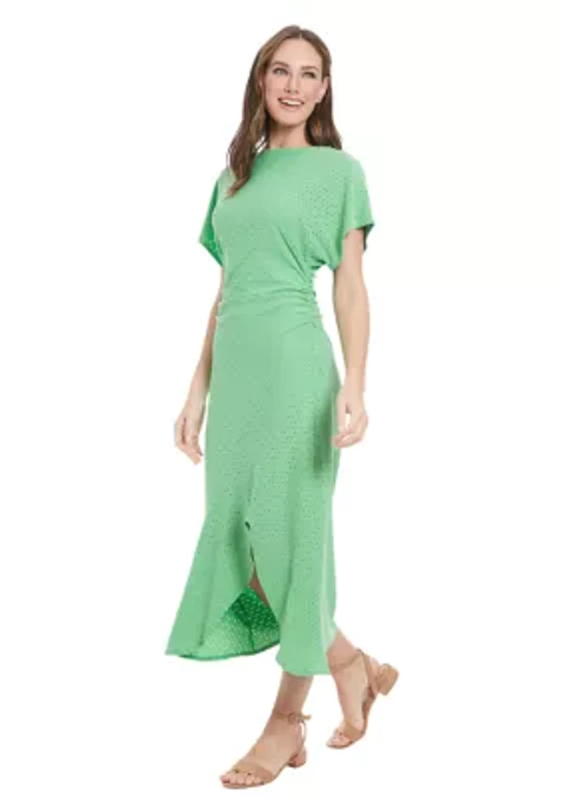 Women's Short Sleeve Crew Neck Eyelet Midi Dress