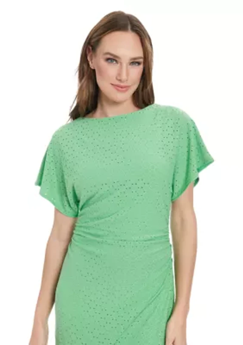 Women's Short Sleeve Crew Neck Eyelet Midi Dress