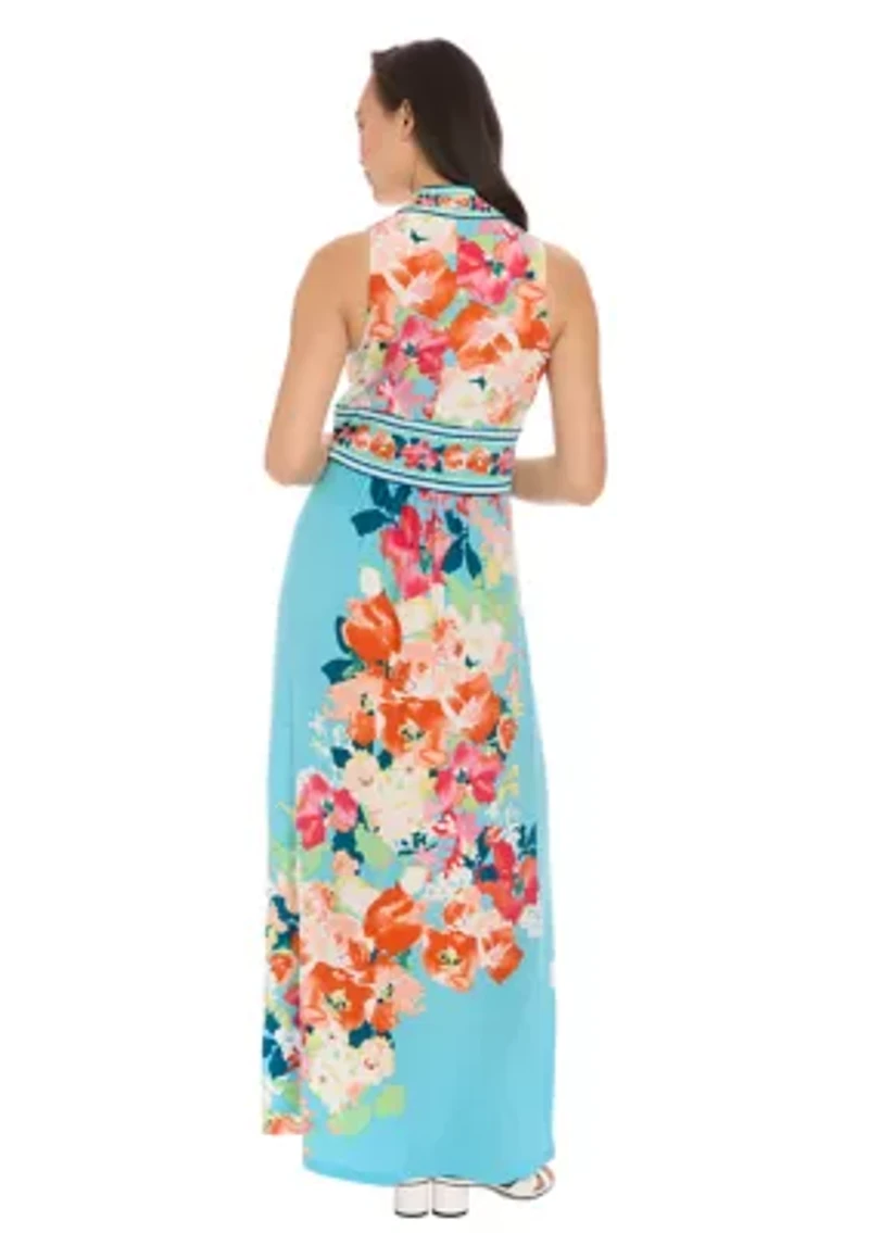 Women's Sleeveless V-Neck Floral Print Maxi Dress