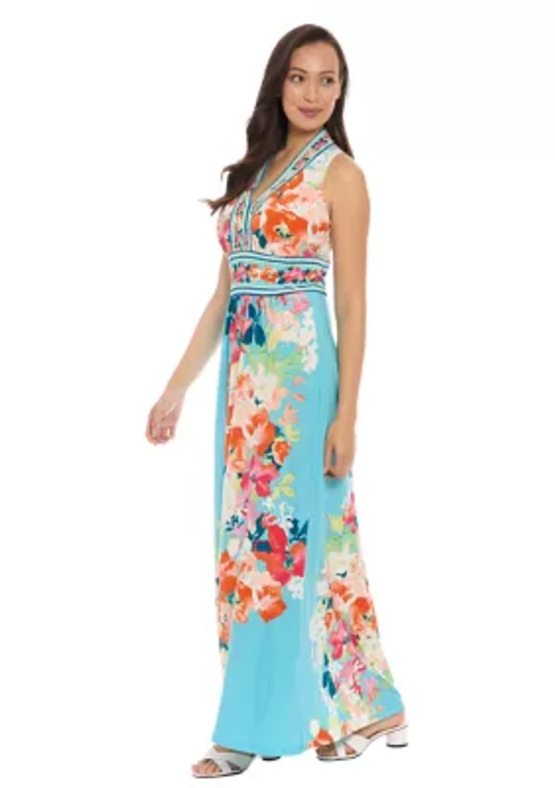 Women's Sleeveless V-Neck Floral Print Maxi Dress