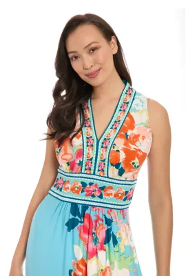 Women's Sleeveless V-Neck Floral Print Maxi Dress