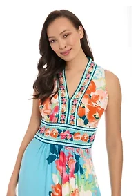 Women's Sleeveless V-Neck Floral Print Maxi Dress