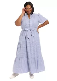 Plus Ruffle Neck Tiered Maxi Dress with Sash