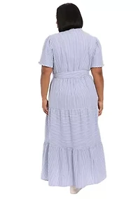 Plus Ruffle Neck Tiered Maxi Dress with Sash