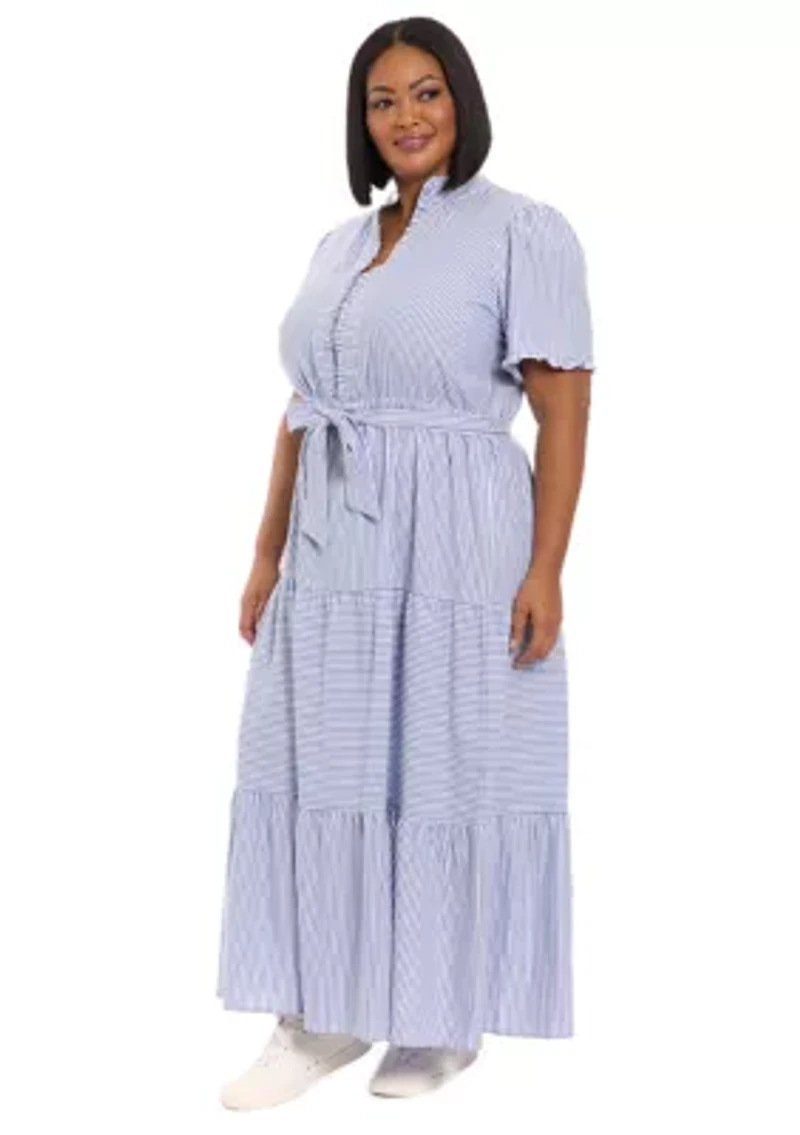 Plus Ruffle Neck Tiered Maxi Dress with Sash
