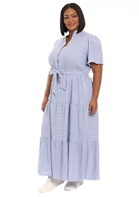 Plus Ruffle Neck Tiered Maxi Dress with Sash