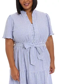 Plus Ruffle Neck Tiered Maxi Dress with Sash