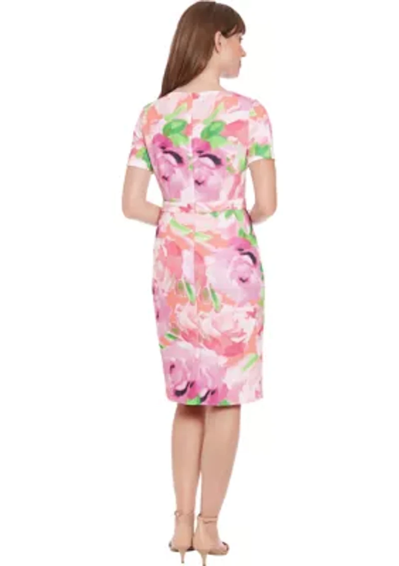 Women's Floral Printed Scuba Crepe Sheath Dress