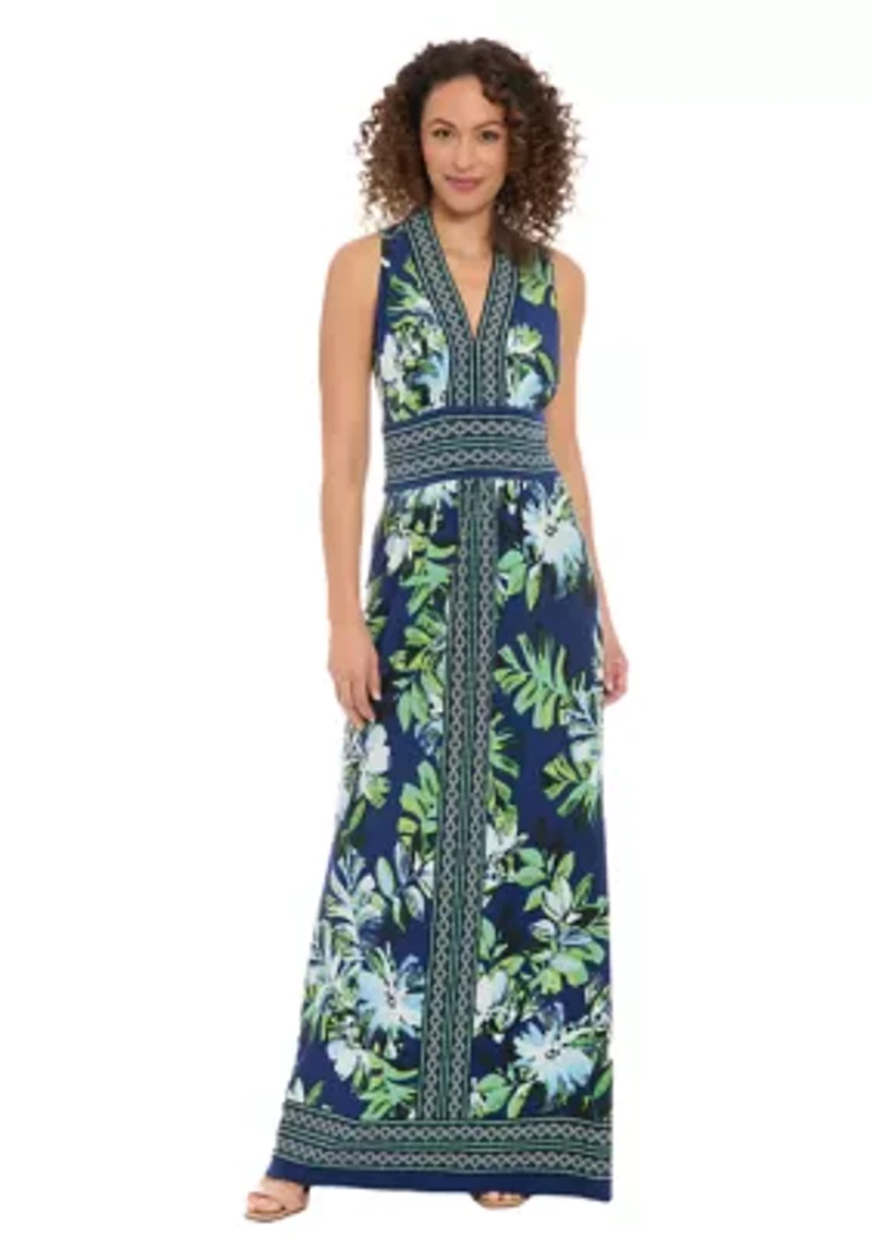 Women's Sleeveless V-Neck Floral Print Maxi Dress