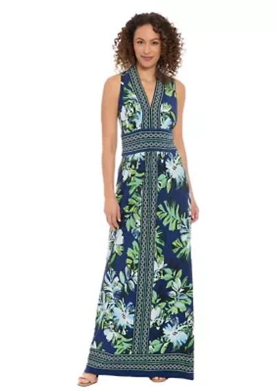 Women's Sleeveless V-Neck Floral Print Maxi Dress
