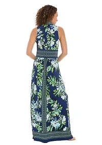Women's Sleeveless V-Neck Floral Print Maxi Dress