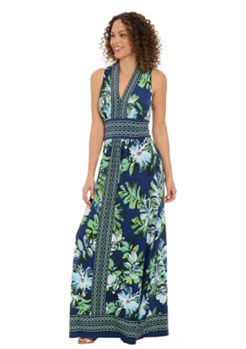 Women's Sleeveless V-Neck Floral Print Maxi Dress