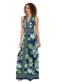 Women's Sleeveless V-Neck Floral Print Maxi Dress