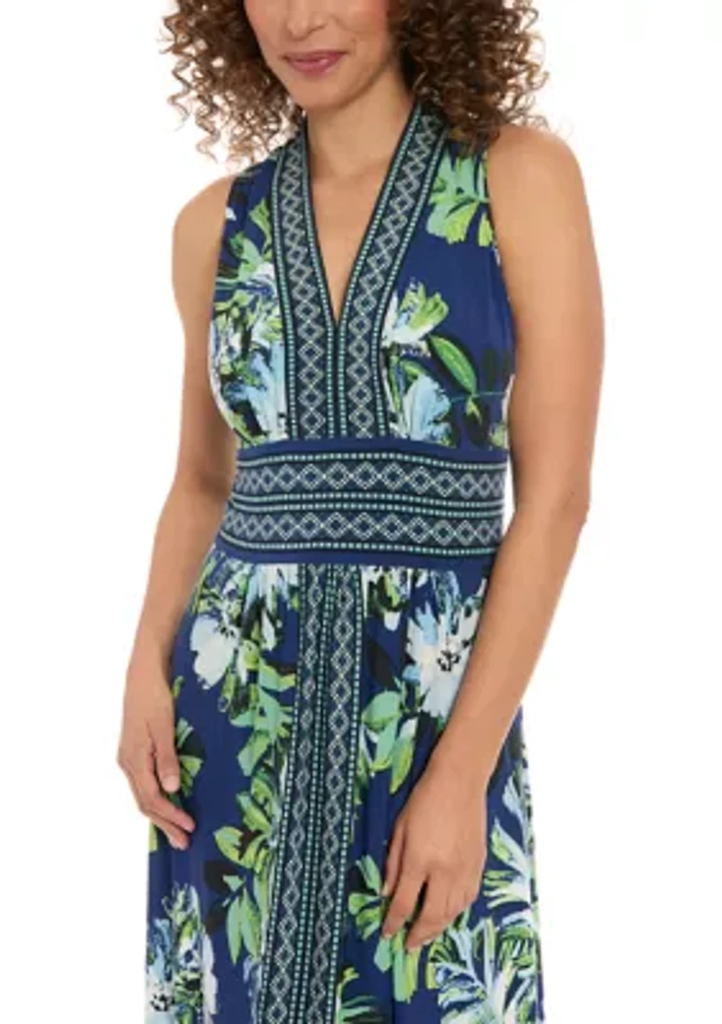Women's Sleeveless V-Neck Floral Print Maxi Dress