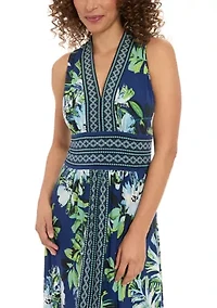 Women's Sleeveless V-Neck Floral Print Maxi Dress