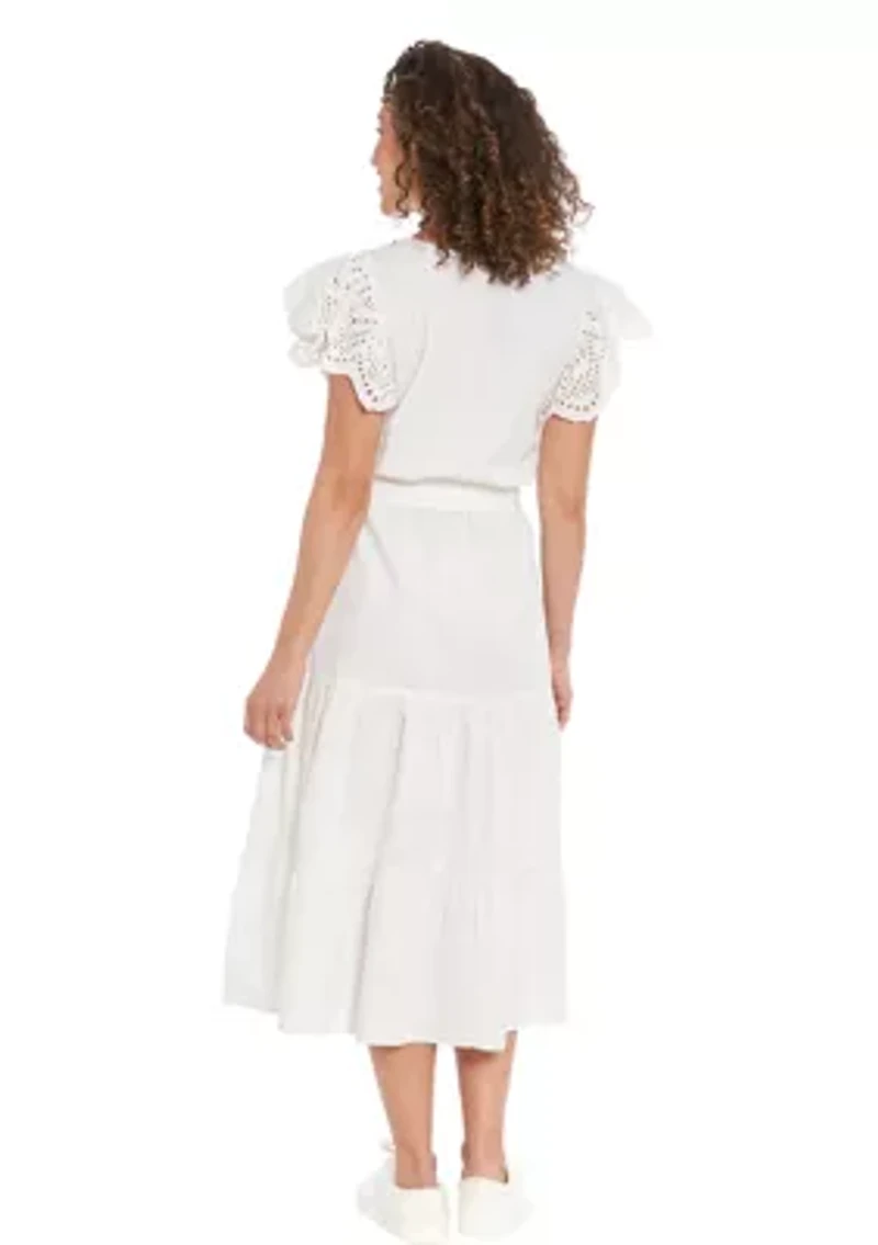 Women's Eyelet Sleeve Cotton Tiered Dress
