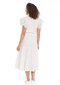 Women's Eyelet Sleeve Cotton Tiered Dress
