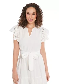 Women's Eyelet Sleeve Cotton Tiered Dress