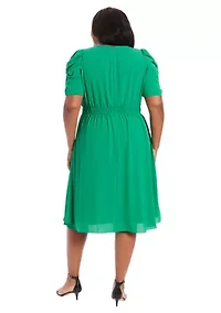 Plus Short Sleeve Crew Neck Solid Chiffon Dress