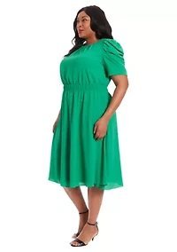 Plus Short Sleeve Crew Neck Solid Chiffon Dress