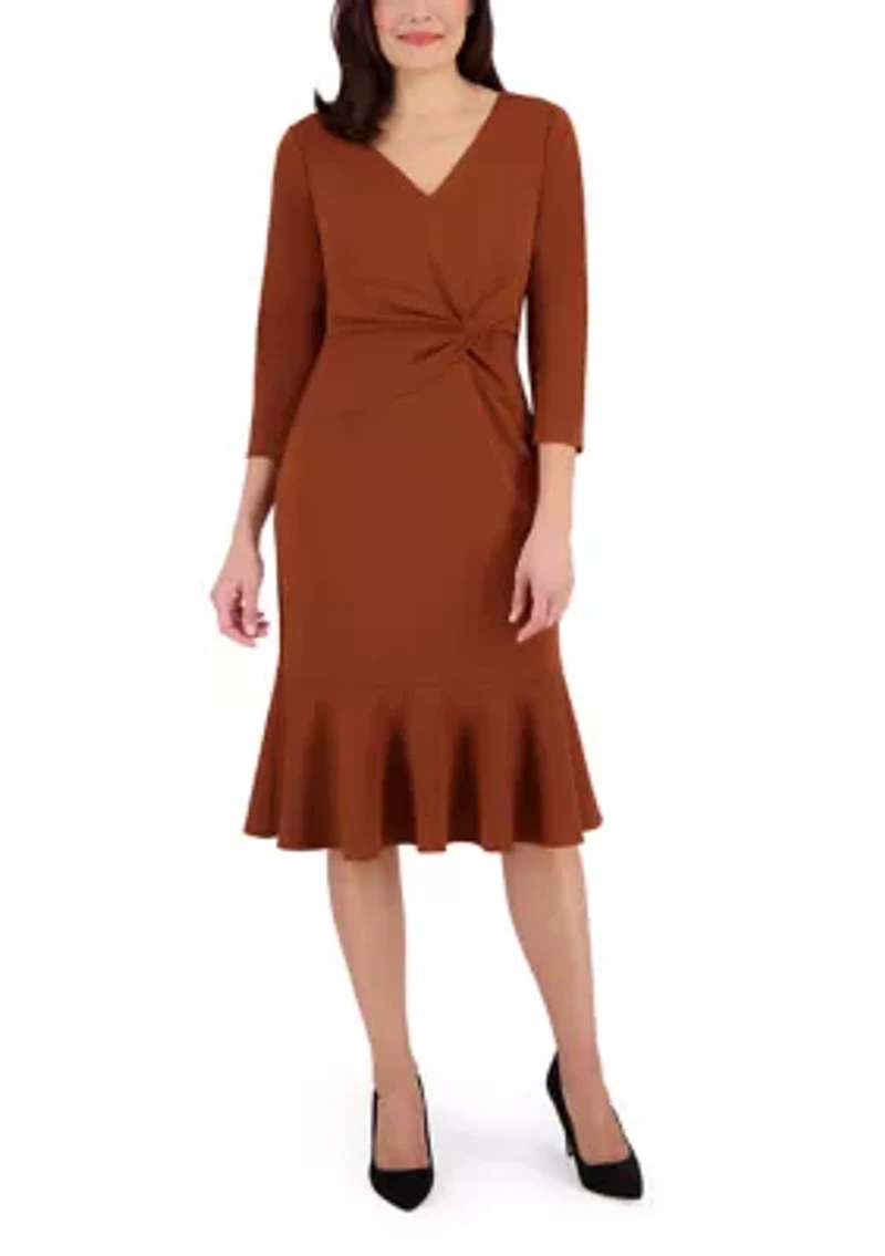 Women's V-Neck Solid Scuba A-Line Dress