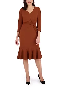 Women's V-Neck Solid Scuba A-Line Dress