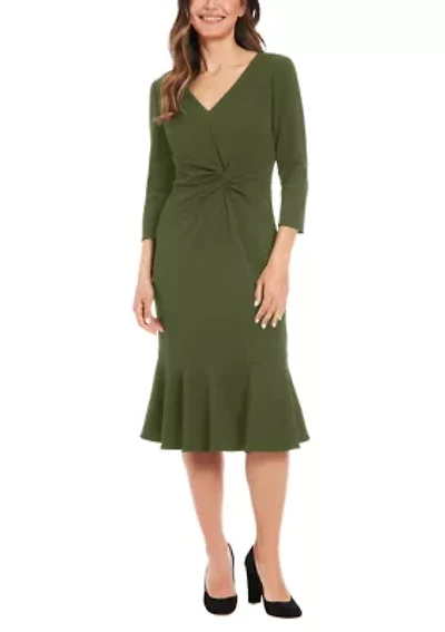Women's V-Neck Solid Scuba A-Line Dress
