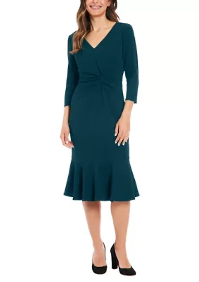 Women's V-Neck Solid Scuba A-Line Dress