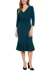 Women's V-Neck Solid Scuba A-Line Dress