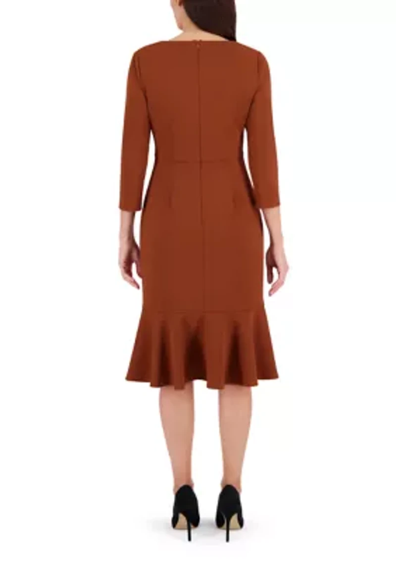 Women's V-Neck Solid Scuba A-Line Dress