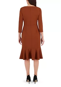 Women's V-Neck Solid Scuba A-Line Dress