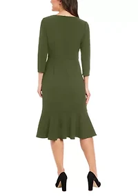 Women's V-Neck Solid Scuba A-Line Dress