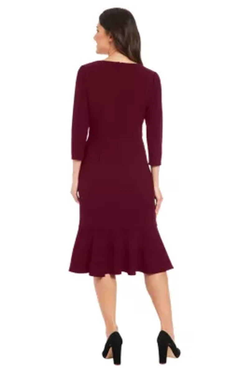 Women's V-Neck Solid Scuba A-Line Dress