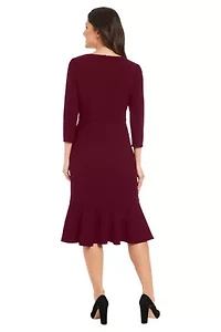 Women's V-Neck Solid Scuba A-Line Dress