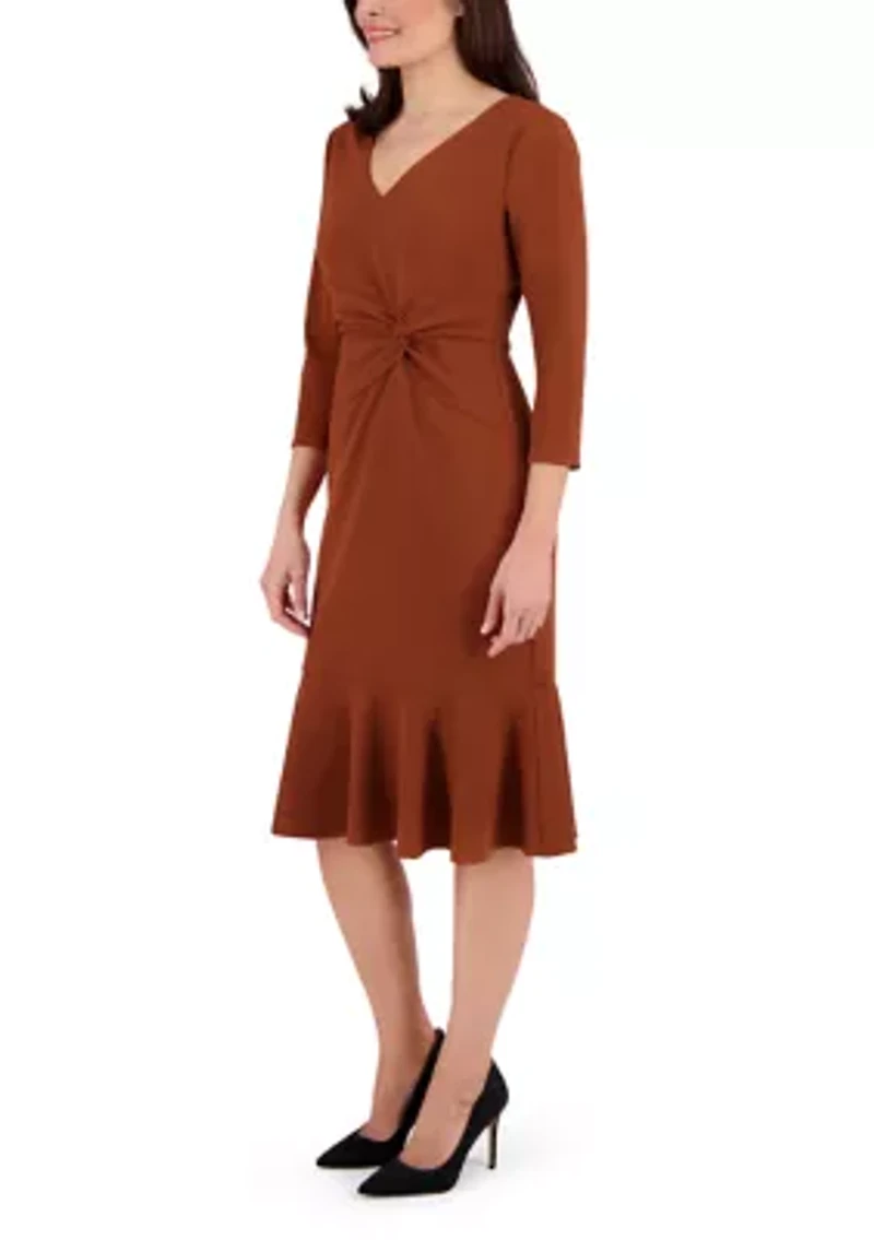 Women's V-Neck Solid Scuba A-Line Dress
