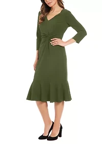 Women's V-Neck Solid Scuba A-Line Dress