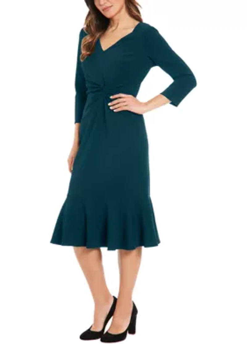Women's V-Neck Solid Scuba A-Line Dress