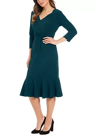 Women's V-Neck Solid Scuba A-Line Dress